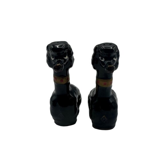 Vintage Black Poodle Salt & Pepper Shakers Hand-Painted Ceramic - Picture 1 of 6